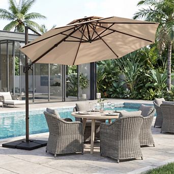 13ft Beige Patio Cantilever Umbrella with Aluminum Pole, UV-Resistant(Base not Included)