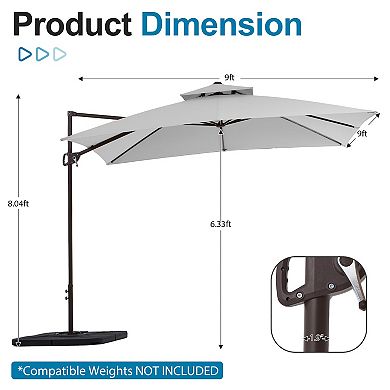 Serwall 9x9ft Rectangular Patio Cantilever Umbrella with UV-Resistant sold with base