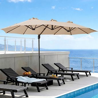 15-ft Steel Red Crank Cantilever Patio Umbrella with Base
