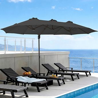 15-ft Steel Red Crank Cantilever Patio Umbrella with Base