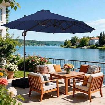 15-ft Steel Red Crank Cantilever Patio Umbrella with Base