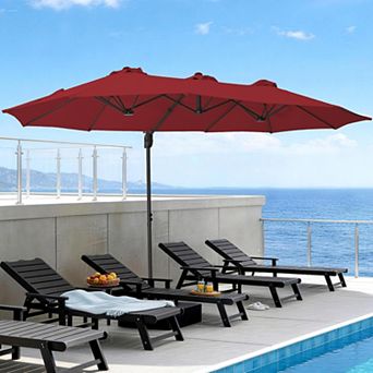 15-ft Steel Red Crank Cantilever Patio Umbrella with Base