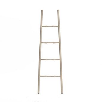 LuxenHome Rustic Birch Wood 4-Rung Blanket Ladder