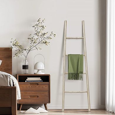 LuxenHome Rustic Birch Wood 4-Rung Blanket Ladder