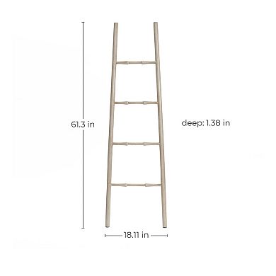 LuxenHome Rustic Birch Wood 4-Rung Blanket Ladder
