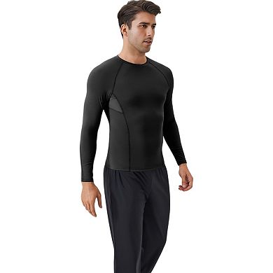 Mens Long Sleeve Compression Shirt with Stretch Fit and Athletic Seam Detailing