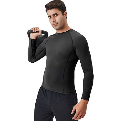 Mens Long Sleeve Compression Shirt with Stretch Fit and Athletic Seam Detailing