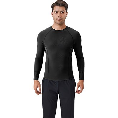Mens Long Sleeve Compression Shirt with Stretch Fit and Athletic Seam Detailing