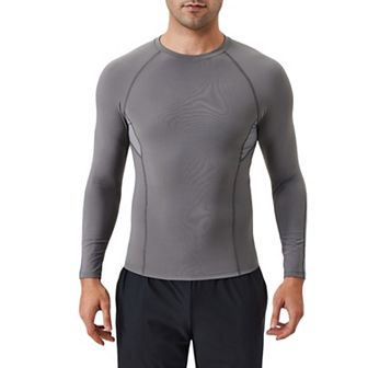 Mens Long Sleeve Compression Shirt with Stretch Fit and Athletic Seam Detailing