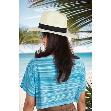 Women's Wide Brim Straw Fedora Sun Hat with Band Lightweight Packable Panama Hat for UV Protection