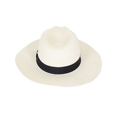 Women's Wide Brim Straw Fedora Sun Hat with Band Lightweight Packable Panama Hat for UV Protection