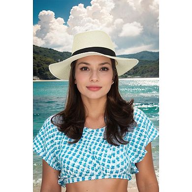Women's Wide Brim Straw Fedora Sun Hat with Band Lightweight Packable Panama Hat for UV Protection