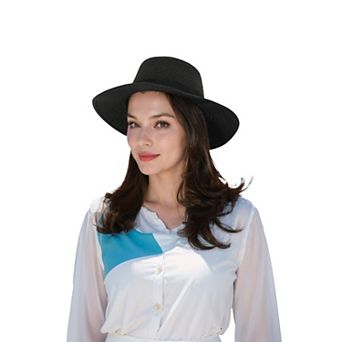 Women's Wide Brim Straw Fedora Sun Hat with Band Lightweight Packable Panama Hat for UV Protection