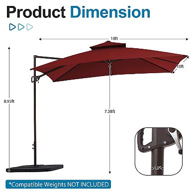 Serwall 10x10ft Rectangular Patio Cantilever Umbrella with UV-Resistant sold with base