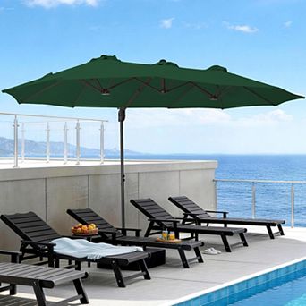 10ft Steel Beige Crank Lift Hanging Offset Cantilever Umbrella-Base not included