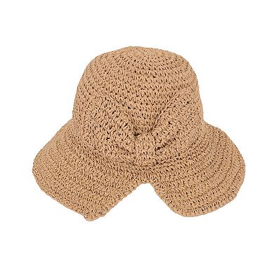 Women's Crochet Raffia Sun Hat with Wide Brim and Bow Detail Foldable Summer Beach Hat