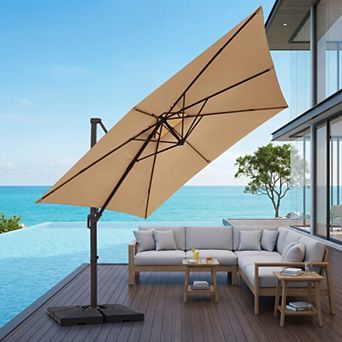 12x12ft Beige Rectangular Patio Cantilever Umbrella with UV-Resistant(Base not Included)