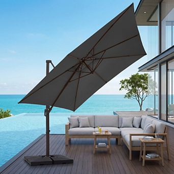 12x12ft Beige Rectangular Patio Cantilever Umbrella with UV-Resistant(Base not Included)
