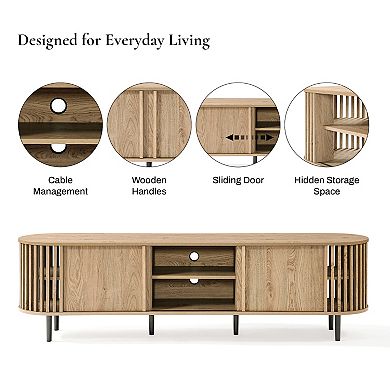 LuxenHome 71" TV Stand for Living Room, for TVs Up to 75", Console with Sliding Doors & Open Shelves