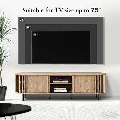 LuxenHome 71" TV Stand for Living Room, for TVs Up to 75", Console with Sliding Doors & Open Shelves