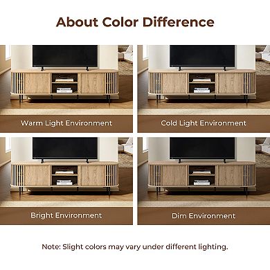 LuxenHome 71" TV Stand for Living Room, for TVs Up to 75", Console with Sliding Doors & Open Shelves