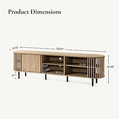 LuxenHome 71" TV Stand for Living Room, for TVs Up to 75", Console with Sliding Doors & Open Shelves