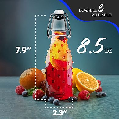 Nevlers 8.5 oz Dotted Round Swing Top Glass Bottle Set (Pack of 6)