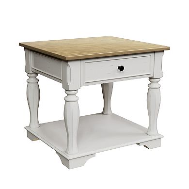 Serwall European-Style Solid Wood Side Table with Drawer & Bottom Shelf