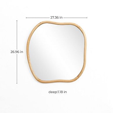 LuxenHome Natural Pine Wood Frame Square Irregular Wall Mirror, Accent and Vanity