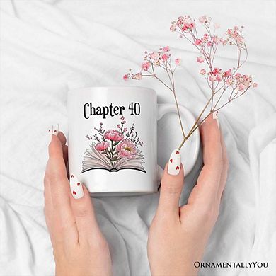 40th Birthday Pink Flowers Book Mug, Chapter 40 Gift
