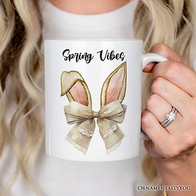Coquette Bow Bunny Ears Mug, Aesthetic Spring Vibes Gift