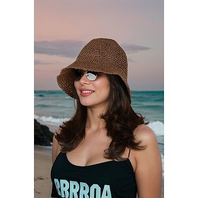 Women's Crochet Raffia Bucket Hat Foldable Wide Brim Sun Hat for Stylish Summer Protection
