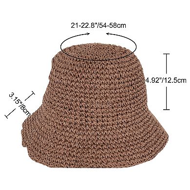 Women's Crochet Raffia Bucket Hat Foldable Wide Brim Sun Hat for Stylish Summer Protection