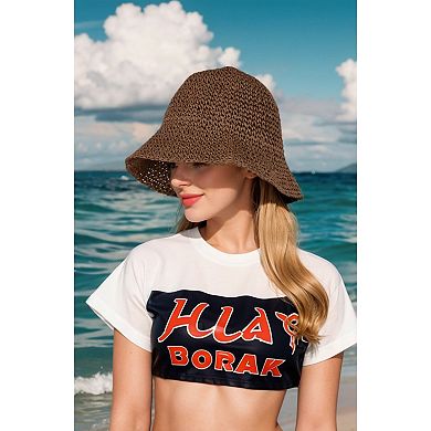 Women's Crochet Raffia Bucket Hat Foldable Wide Brim Sun Hat for Stylish Summer Protection