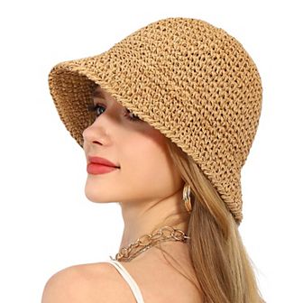 Women's Crochet Raffia Bucket Hat Foldable Wide Brim Sun Hat for Stylish Summer Protection