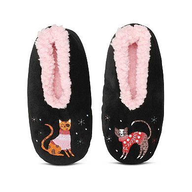 Women's Sweater Cats Sherpa Lined Slippers