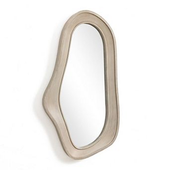 LuxenHome Natural Wood Framed Oval Irregular Wall Mirror, Accent and Vanity