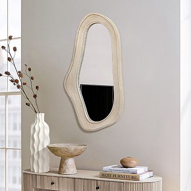 LuxenHome Natural Wood Framed Oval Irregular Wall Mirror, Accent and Vanity