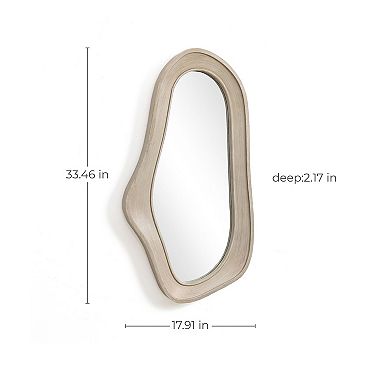LuxenHome Natural Wood Framed Oval Irregular Wall Mirror, Accent and Vanity