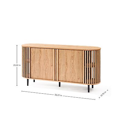 LuxenHome Light Oak Finish Engineered Wood 2-Door 58-Inch Wide Buffet Cabinet