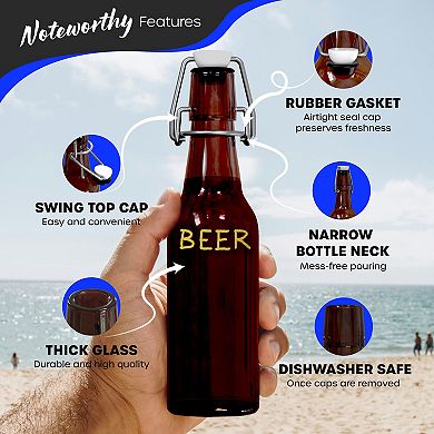 Nevlers 8.5 Oz Swing Top Beer Bottles - Amber Glass (18 Pack)