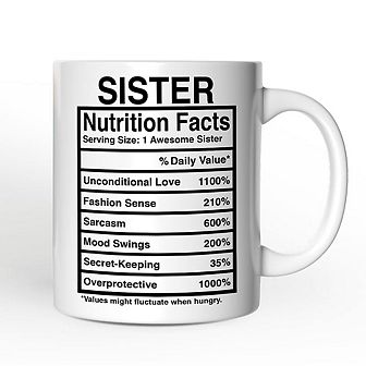 Sister Nutrition Facts Mug, Birthday Gift