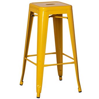 30" Backless Metal Bar Stool, Stackable, Counter-Height, Indoor/Outdoor, Yellow