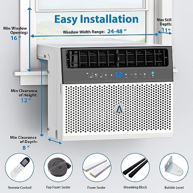 6000 BTU Window Air Conditioner with Remote, U-Shaped Design, Cools 269 Sq. Ft., Washable Filter