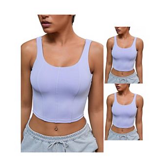 3 Packs Womens U Back Longline Padded Sports Bra Cami Crop Workout Fitness Tank Top Built in Bras
