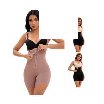 3 Packs Women's Cami Convertible Straps Tummy Control Front Hook Leotard Hip Lifter Thigh Slimmers