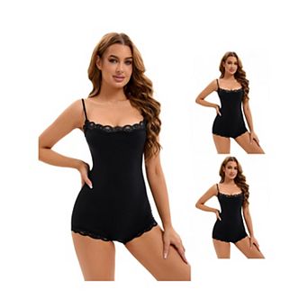3 Packs Women's Lace Trim Cami Adjustable Straps Tummy Control Leotard Hip Lifter Shaperwears