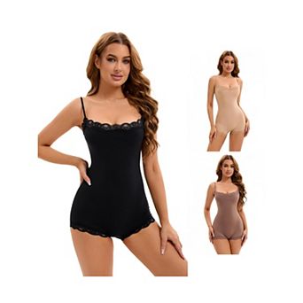 3 Packs Women's Lace Trim Cami Adjustable Straps Tummy Control Leotard Hip Lifter Shaperwears