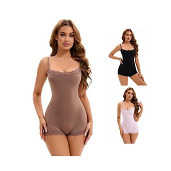 3 Packs Women's Lace Trim Cami Adjustable Straps Tummy Control Leotard Hip Lifter Shaperwears