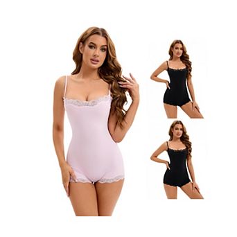 3 Packs Women's Lace Trim Cami Adjustable Straps Tummy Control Leotard Hip Lifter Shaperwears